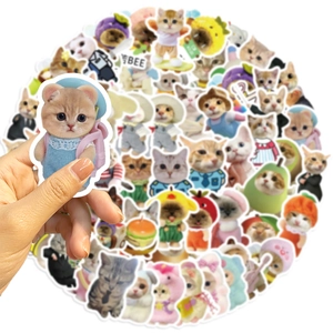 62 pieces of waterproof cartoon cat meme stickers for laptop and guitar decoration