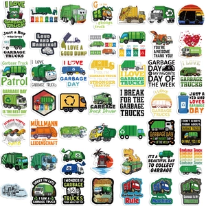 Set of 50 waterproof cartoon garbage truck stickers for laptop and DIY decoration