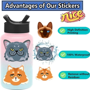 DIY cartoon cat face stickers for notebook and water bottle with waterproof feature