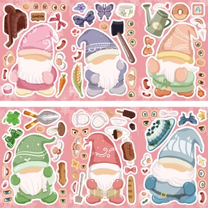 Cute 6-sheet cartoon garden gnome sticker set for DIY scrapbooking and journal decoration
