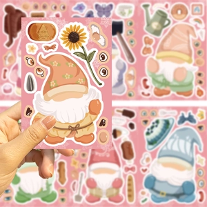 DIY cartoon gnome sticker set with flowers and butterflies for scrapbooking decoration