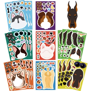 Détails de 8 autocollants de chiens avec traits faciaux drôles pour scrapbooking