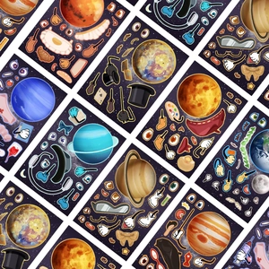 Funny Planet Make a Face stickers set with cartoon space characters and accessories