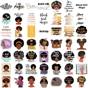 50pcs Black Girl Magic stickers set with inspirational quotes for laptops and guitars