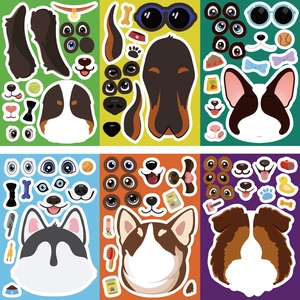 Lot de stickers DIY chiens de dessin animé avec 6 races pour décoration de journaux