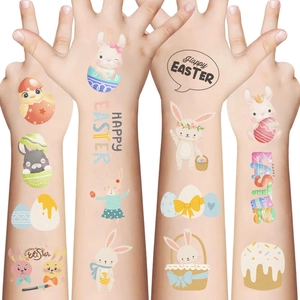 Oster-Tattoos für Kinder mit Hasen und bunten Eiern auf den Armen im Set