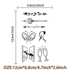 Waterproof black linear temporary tattoos set with floral and butterfly designs 12x6.8cm