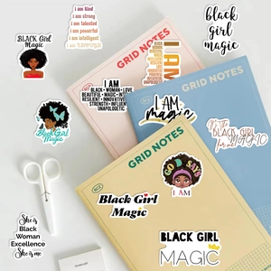 50pcs Black Girl Magic stickers for laptop and guitar decoration, waterproof vinyl decals