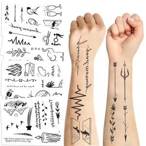 Waterproof Black Line Temporary Tattoo Stickers Minimalist Geometric Butterfly Flower Heart Design Body Art Decals For Kids Women