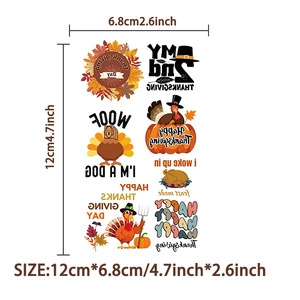 Waterproof Thanksgiving temporary tattoo stickers set with cartoon turkey and pumpkin