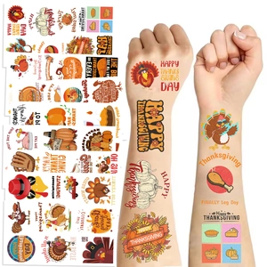Thanksgiving Temporary Tattoo Stickers Waterproof Cartoon Turkey Pumpkin Pattern Body Art Stickers For Kids Adult Party Decoration