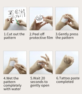 Step-by-step application guide for waterproof black and white line art tattoo stickers