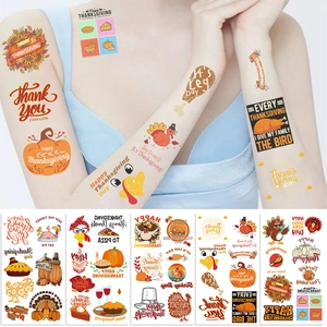 Waterproof Thanksgiving temporary tattoos set with turkey and pumpkin designs