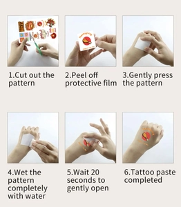 Step-by-step instructions for applying Thanksgiving cartoon turkey temporary tattoos