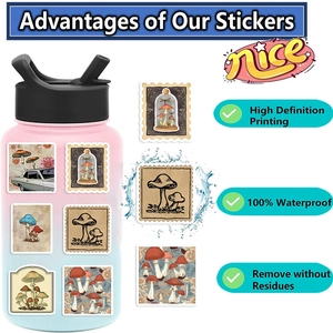 50pcs retro mushroom stickers pack, waterproof vinyl decals for laptop and water bottle