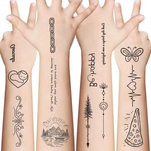 Waterproof black linear tattoo stickers with butterfly and heart patterns for party decor