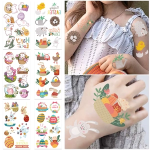 Oster-Tattooset für Kinder mit Kaninchen, Eiern und Küken in sanften Pastellfarben
