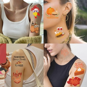 Temporary Thanksgiving waterproof tattoos showing pumpkin and turkey designs on skin