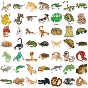 50 pieces cartoon reptile and amphibian waterproof stickers for laptop and guitar
