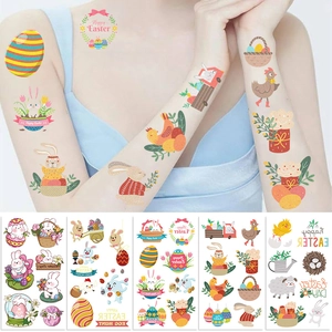 Wasserdichte Oster-Tattoos Set mit bunten Hasen und Eiern für Kinderfeste und Partys
