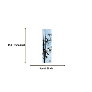 Detailed view of bamboo ink wash bookmark measuring 15.01cm height and 4cm width