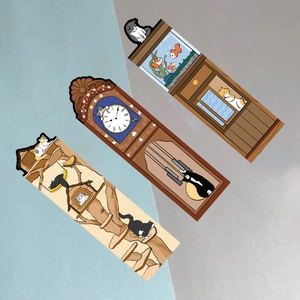 Set of three creative cat bookmarks with artistic illustrations for book lovers and journaling
