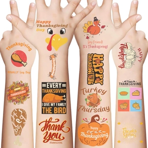 Thanksgiving temporary tattoos featuring turkey and pumpkin designs on skin surface