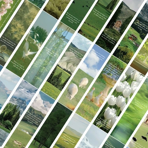 Set of 30 aesthetic nature scenery bookmarks with forest landscapes and quotes