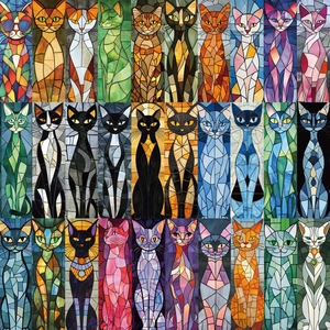 30-piece cat bookmarks set with creative stained glass mosaic art patterns for DIY reading