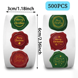 500pcs Merry Christmas wax seal style sticker roll with 3cm stickers for envelopes