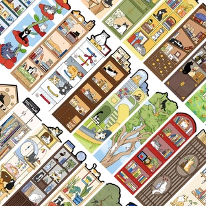 Artistic cat bookmarks set with cute kitten illustrations for DIY reading and journaling