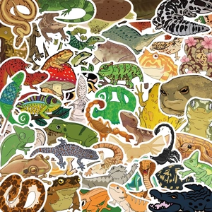 Cartoon Reptiles Amphibians Waterproof Stickers For Laptop Luggage Guitar DIY Decorative Vinyl Decals Animal Theme Scrapbooking Set