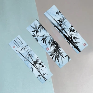 Detailed view of bamboo ink wash bookmarks with traditional Chinese calligraphy and seals