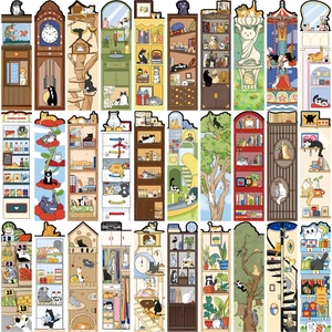 Artistic Cartoon Cat Paper Bookmarks Hand Drawn Life Scenes Reading Accessories For Students Scrapbooking Stationery Gift