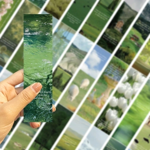 Creative nature landscape bookmarks set featuring green water ripples and artistic quotes