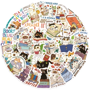 60 pieces of cute cartoon cat and book doodle stickers for laptop and DIY crafts