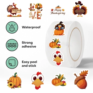 500pcs Thanksgiving turkey stickers roll with waterproof and strong adhesive properties