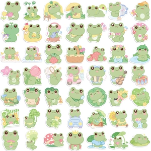 Set of 50 cute green cartoon frog stickers for laptop and guitar waterproof vinyl decals
