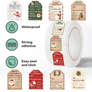 500pcs Christmas gift seal stickers roll with waterproof Santa and reindeer designs