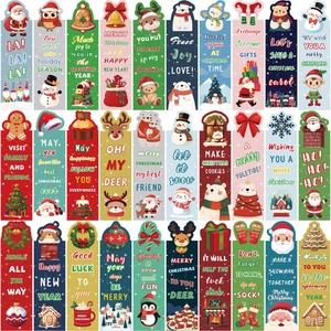 Detailed grid of 30 unique Christmas paper bookmarks with Santa and reindeer designs