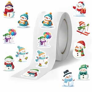 500pcs Christmas snowman stickers roll for DIY holiday envelopes and gift sealing decor