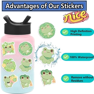 Waterproof cartoon frog stickers on a sports bottle with high-definition print quality
