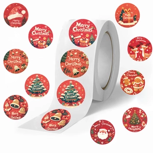 500pcs Christmas Merry Christmas sticker roll with Santa Claus and reindeer designs