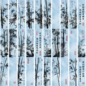 Detailed close-up of 27 Chinese bamboo art bookmarks with traditional ink calligraphy