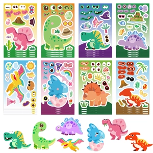 DIY dinosaur make-a-face stickers set for kids with 8 assorted cartoon dinosaur designs