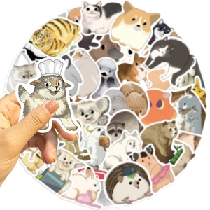 Sticker chat cuisinier à la main avec une collection de décalcomanies d'animaux mignons