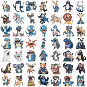 50-piece set of waterproof cartoon animal PVC stickers for guitar and laptop decoration