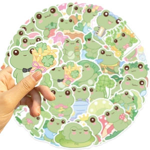 50pcs cute cartoon green frog waterproof stickers for DIY laptop and guitar decoration