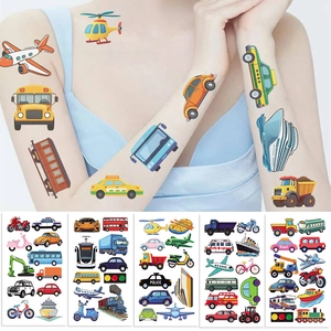 Tatuajes temporales infantiles con dibujos de vehículos, aviones y coches de juguete