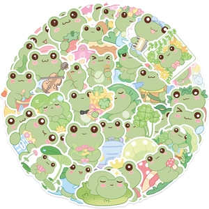 Set of 50 cute cartoon green frog waterproof stickers for DIY laptops and luggage decor